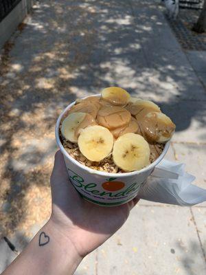 Pitaya bowl, extra toppings, granola, & peanut butter