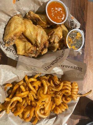 Regular Boneless Wings (10 Pieces.) and Curly Fries