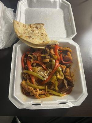 Mixed Fajitas, chicken, beef and shrimp.