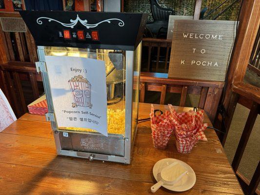 Cute popcorn station for the waiting area.