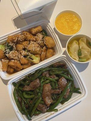 Beef with String Beans and Sesame Chicken