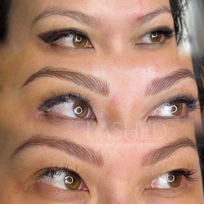 Before, after, & healed nano brows