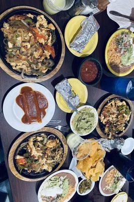 House salsa, guacamole, chicken fajitas, House frozen margaritas, Queso!