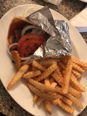 Gyro sandwich with fries