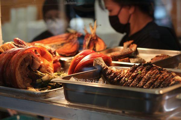 Pork belly lechon and fried fish