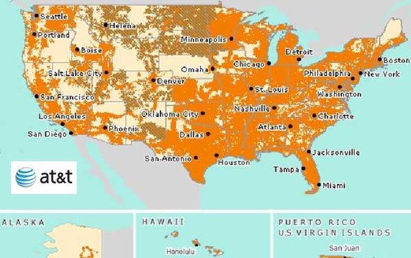 AT&T customer dead zones.  Keep in mind many areas showing coverage are too weak a signal for the ADT Command system to work.