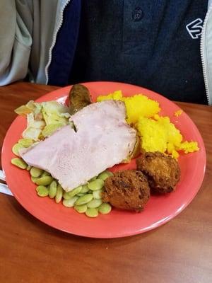 Lima beans, cornbread ham hush puppies