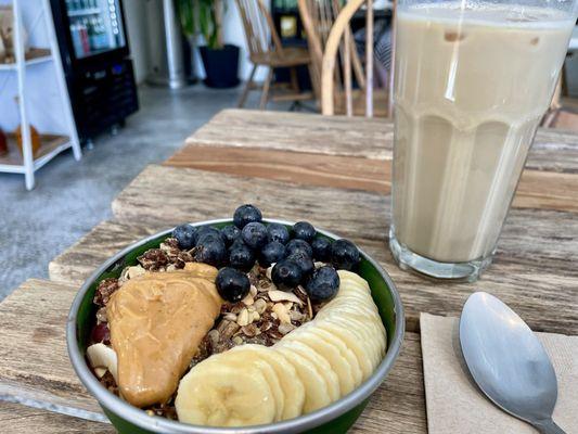 Acai gringo bowl and large latte