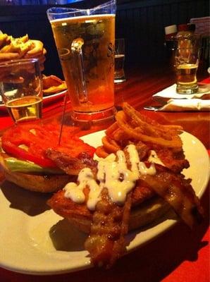 Chicken ranchero sandwich w/ homemade onion rings