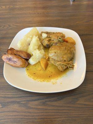 Chicken stew, Maduros - Sweet Plantain, and cassava