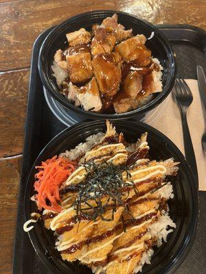 Teriyaki Chicken bowl and shrimp tempura bowl.