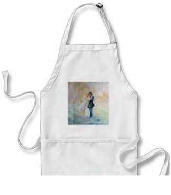 Wedding Dance Whimsical Designer Art Kitchen Apron by artist Marie-Jose Pappas of Innocent Originals