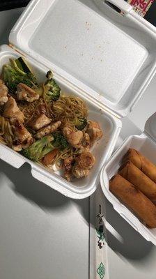 Chicken yakisoba and huramaki (Japanese spring rolls)