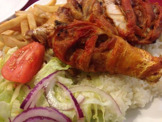 Half chicken with rice, fries and salad!!