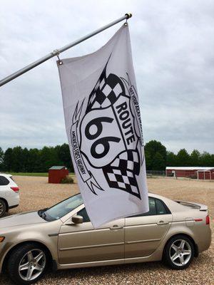 Route 66 Flag hanging outside of the Fanning 66 Outpost