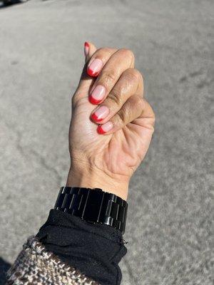 Gel Manicure with red tips