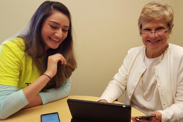 Teeniors coaching on a laptop!