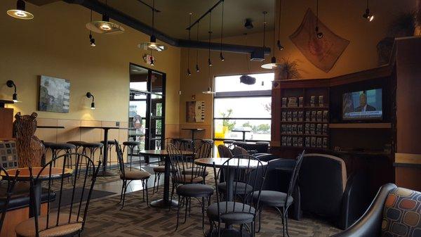 Interior of the coffee shop. Nice seating, good selection of snacks, coffee and tea.  Oh, and a friendly staff!