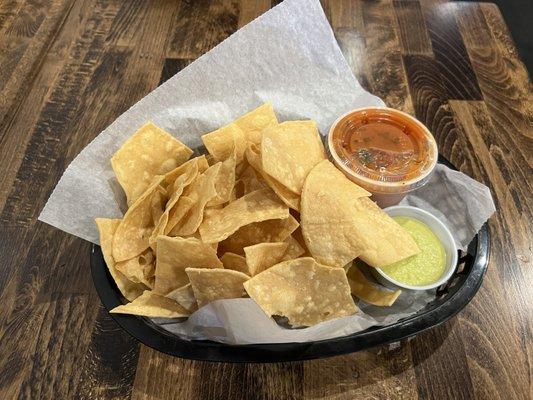 Medium salsa pictured below (green) and mild pictured above (red)