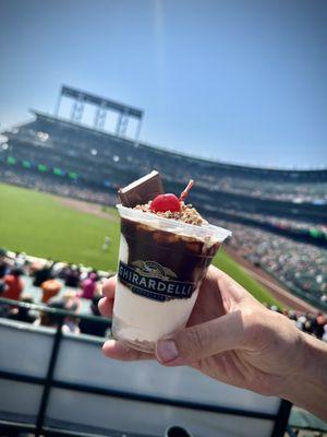 Hot fudge sundae is the best on a hot game day!