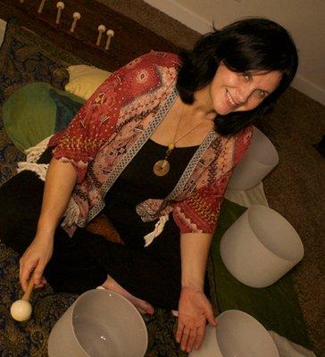 Amy Feger during a sound healing experience.