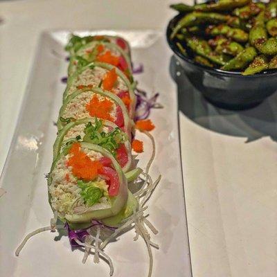 Cucumber Wrapped & Garlic Edamame