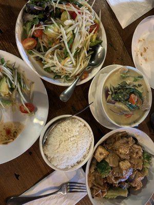 Papaya salad, avocado curry, pad see ewe