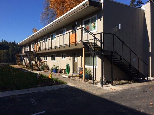 Set of three staircases custom fabricated for Portland, OR apartment building.