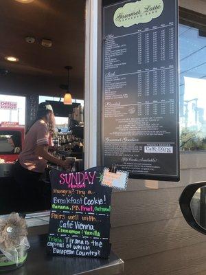 Menu and Sunday Funday Specials. Our basketball game was nearby and early in the morning. I love that this place was open before 8am!!