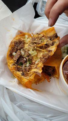 Inside of birria tacos