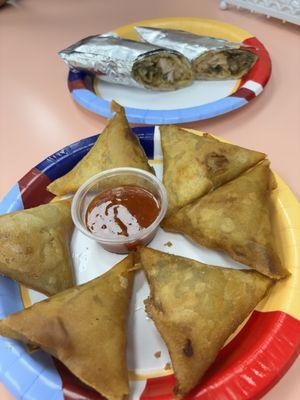 beef samosas and chicken wrap