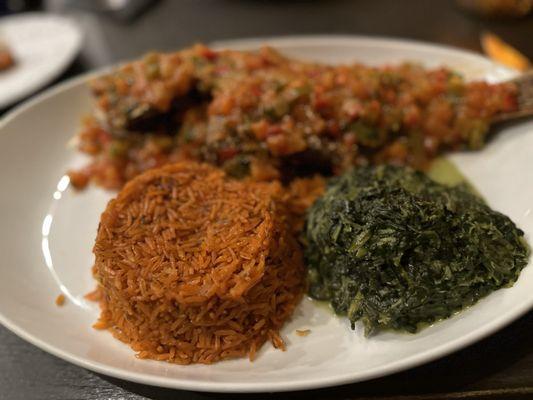 Red snapper Jollof rice and creamed spinach A+++++