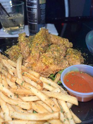 Hot honey lemon pepper wings with fries