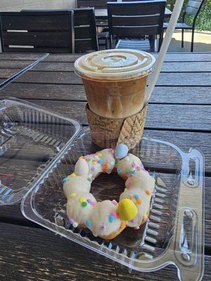 16oz iced cafe latte $4.09 Easter Egg mochi donut $4.19