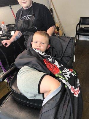 Little man with a nice cut! And apparently pretty comfy!