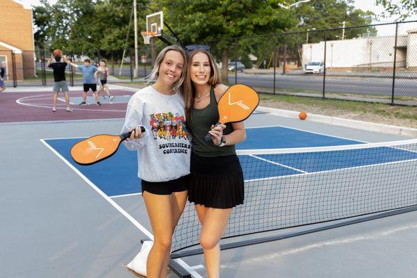 Pickle ball court and half court basketball court out back!