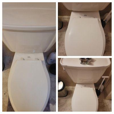 Toilet seat down before and after, after