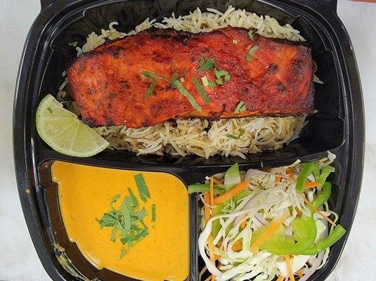 Tandoori Grilled Salmon with Rice and Salad