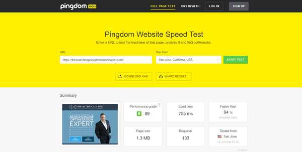 Also, run a Pingdom test to see how fast your load time is from different data centers in the US. SEO load time should be under 2 seconds.