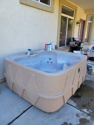 Chemical damaged hot tub by chemicals sold by Sun Devil Pool and Supply.