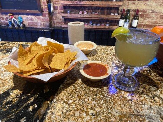 Chips salsa and house margarita perfection!