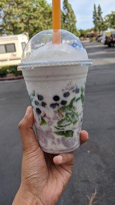 Taro coconut milk drink with pandan jelly