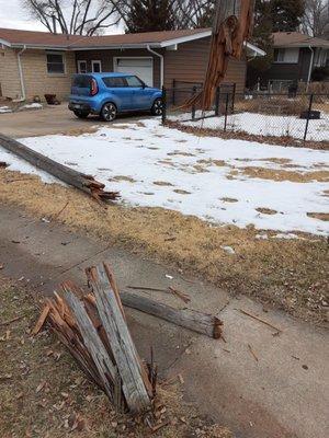 The base of the electric post that got hit by a car