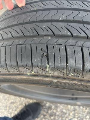 The tire that had been previously patched.