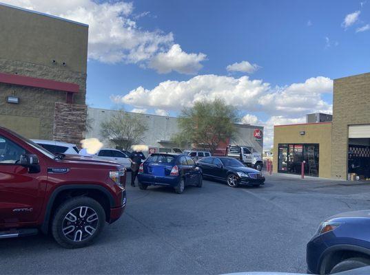 Customers boxed in and unable to drive out the "parking lot"