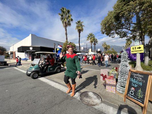 The parade with Perdy the Peacock (Arcadia's mascot)