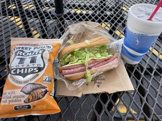 Italian sandwich Sweet potato chips Medium soda