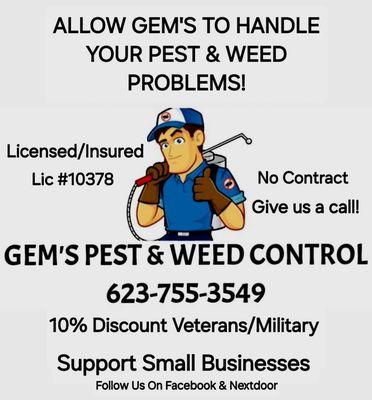 Small Local pest and weed control business providing affordable and reliable service. Reach out by call or text to schedule service!