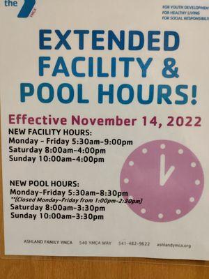 Updated Pool Hours: Nov 2022