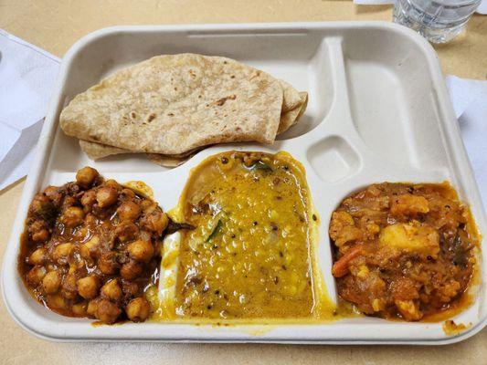 Mini Thali with Chapati + no ghee to make it vegan